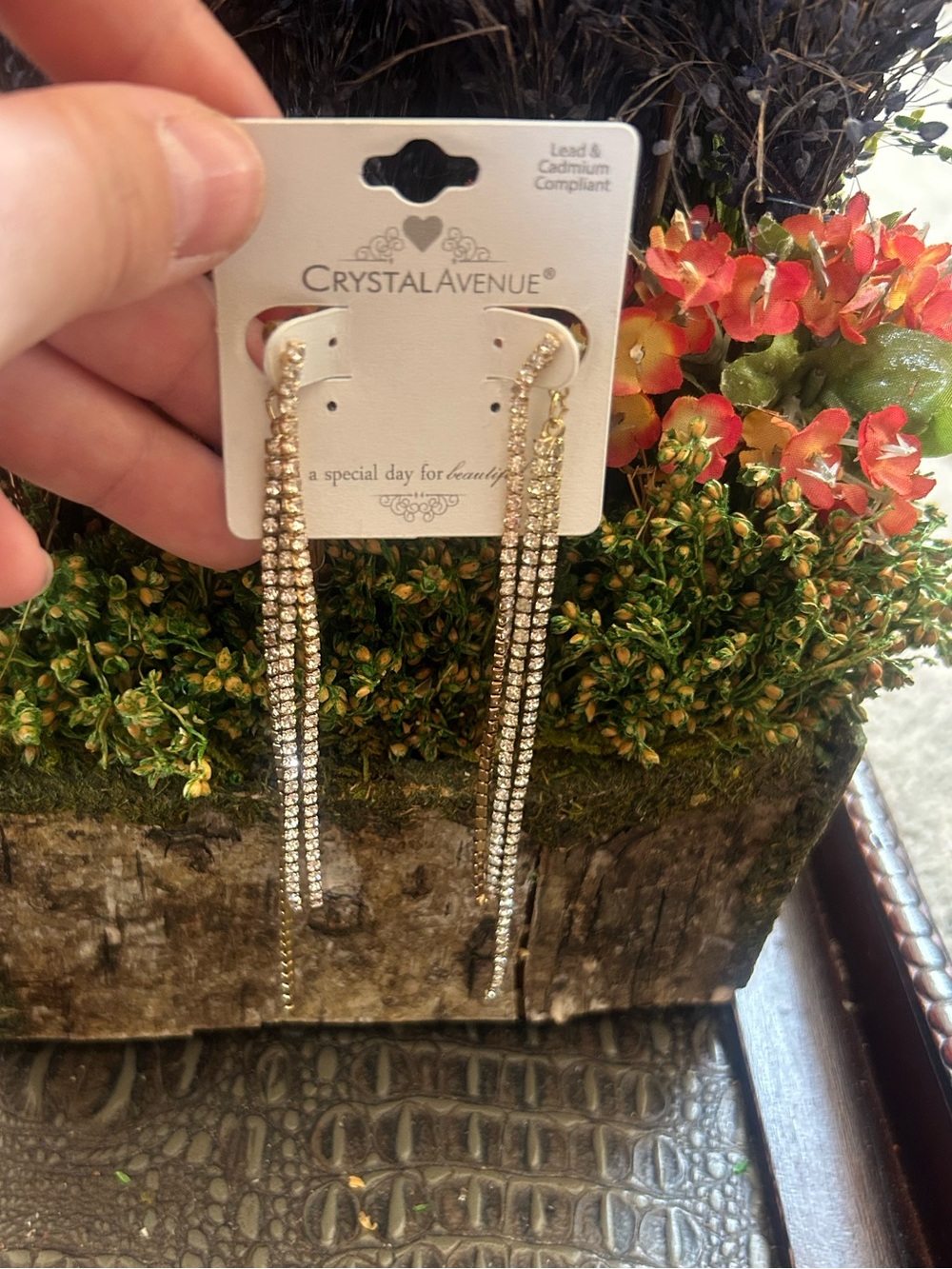 Gold Long Rhinestone Drop Earrings
